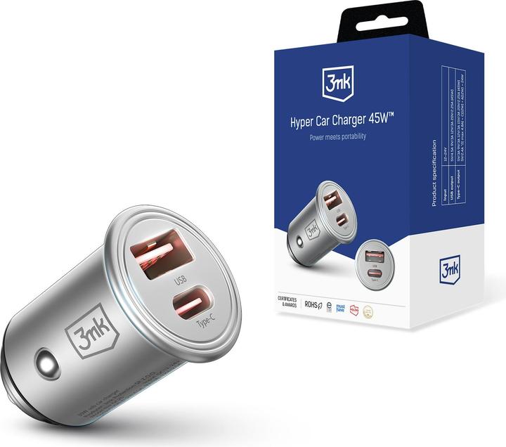 Produktbild 3MK HyperCar Charger 45W Ładowarka samochodowa 1xUSB-A + 1xUSB-C