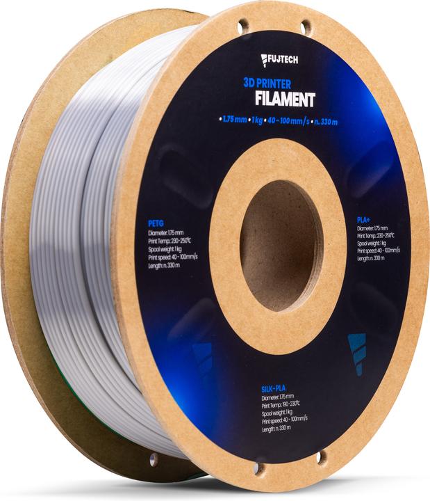 Fuj Tek Silk PLA 3D Printer Filament, 1.75 mm, silver (PLA, 1.75 mm, 1398 g, Argent)