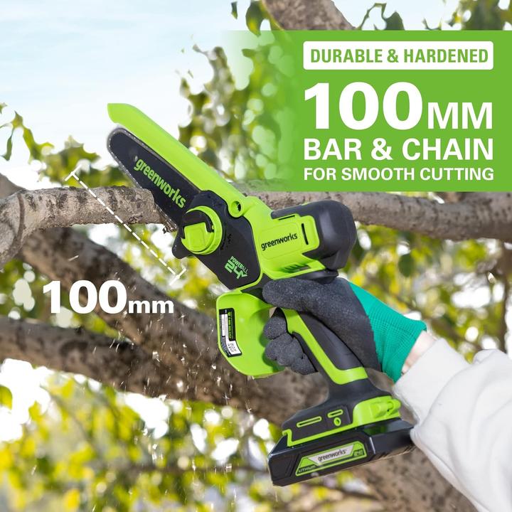 Immagine prodotto Greenworks Mini Kettingzaag Met Accu En Lader 24 Volt G24mcs10k2 (Sega a catena a batteria)