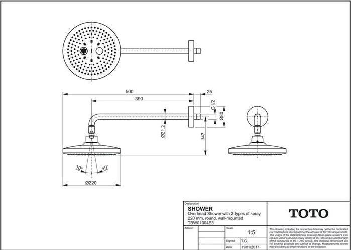 Actual product image TOTO Round Comfort Wave overhead shower, Warm Spa white/chrome (2 Beam types, 12.20 l/min)