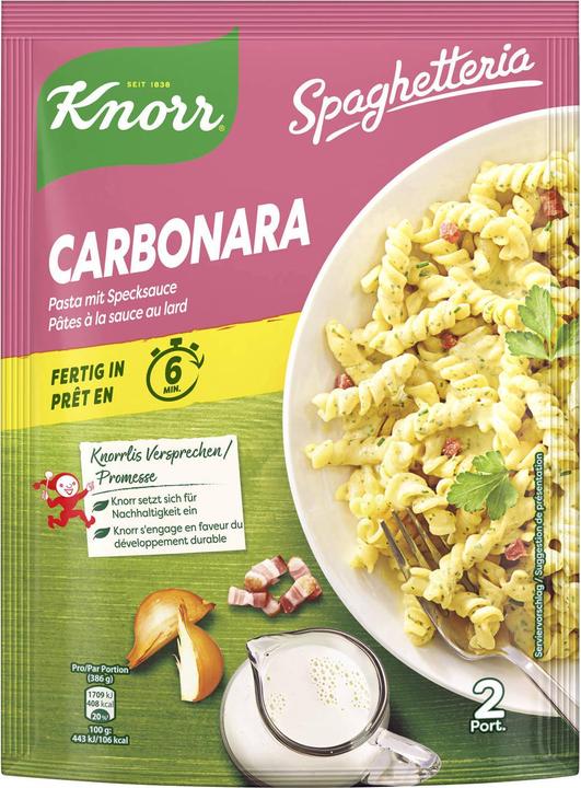 Actual product image Knorr Spaghetteria Carbonara Pasta Bag, Pasta with cream, bacon & extra virgin olive oil (212 g)