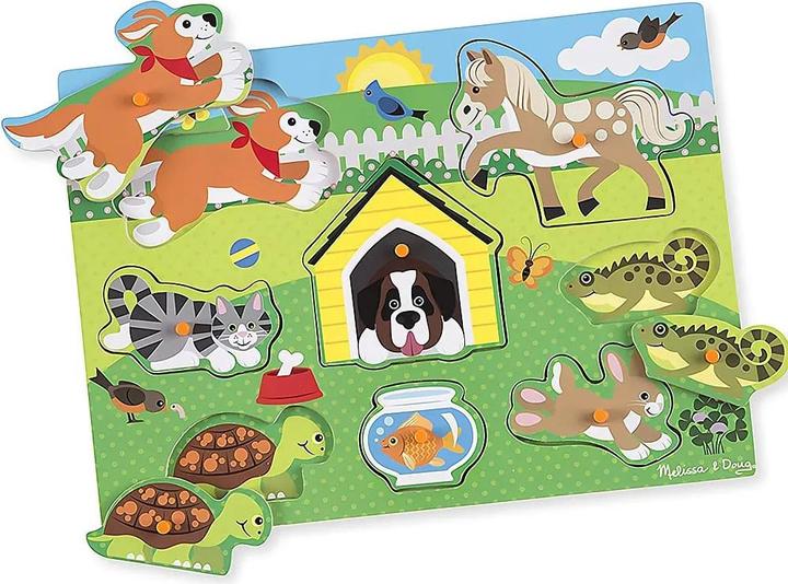 Produktbild Melissa & Doug Puzzle Bois Bouton Animaux Domestiques (Fr-De-En-Es) (8 Teile)