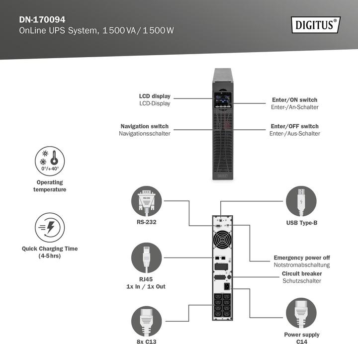 Actual product image Digitus OnLine UPS system, 1500 VA / 1500 W (1500 VA, 1500 W)