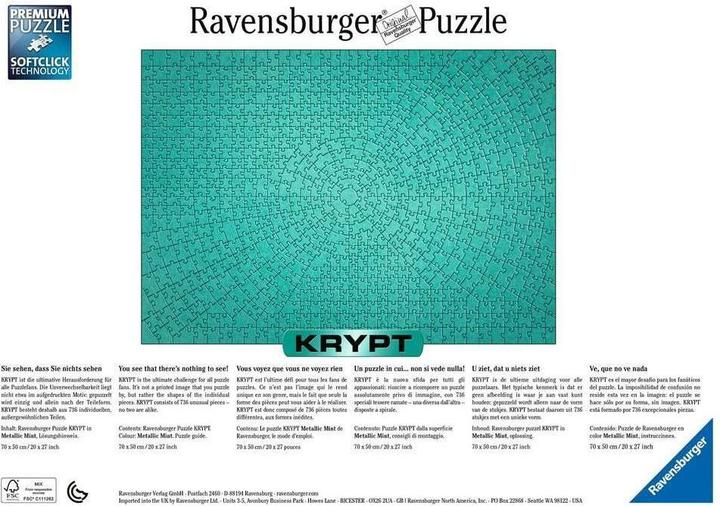 Actual product image Ravensburger Puzzle 12000189 - Krypt Puzzle Metallic Mint - Heavy puzzle for adults and children (736 pieces)