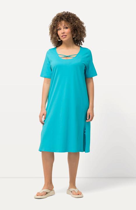 Produktbild Ulla Popken Jerseykleid, Zierbänder, A-Linie, Rundhals, Halbarm (46, 48)