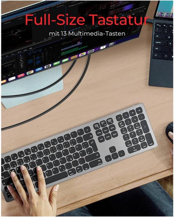 Actual product image KeySonic Full-Size Aluminum Keyboard, Bluetooth® & RF, for Win & macOS (DE, Wireless)