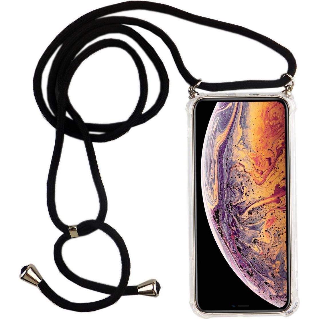König Design Apple iPhone X Handykette Hülle mit Band Case zum umhängen mit Kordel Schwarz, Handykette, Transparent