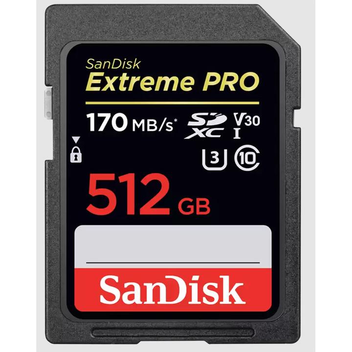 Actual product image Sandisk Extreme PRO UHS-I V30 (512 GB, SDXC, U3, UHS-I)