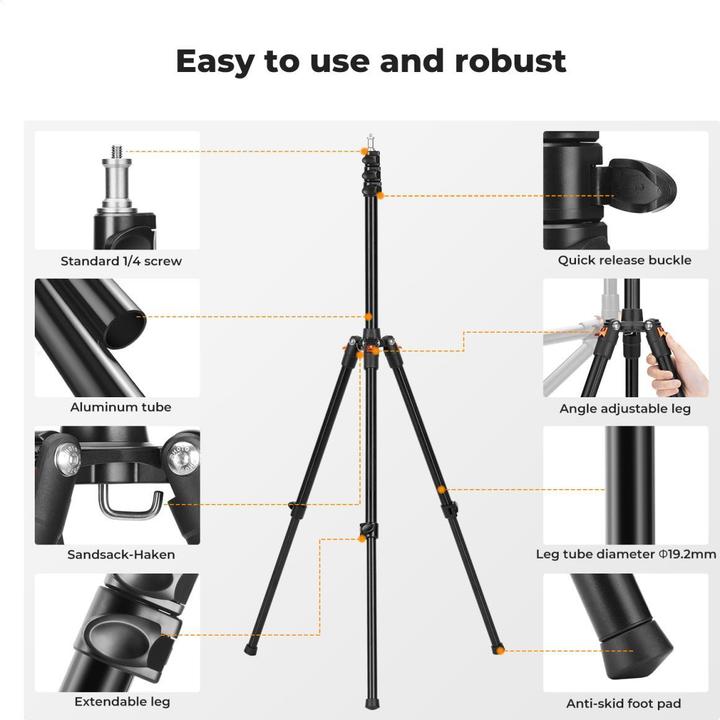 Produktbild K&F Concept 2.0m Extendable/Foldable Photography Light Stand, Aluminum Alloy (4 kg)