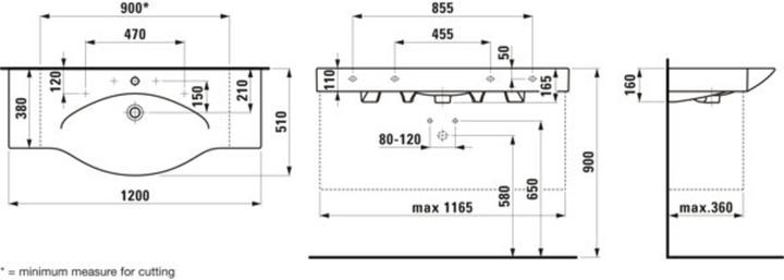 Actual product image Laufen Palace washbasin, 3 tap holes, with overflow, 1200x510mm, white, H8117040001081 (510 mm, 1200 mm)