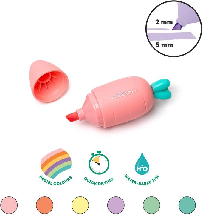 Actual product image Legami Carrot (Pastel colours in pink, Orange, Yellow, Violet, Green, Light blue, 6 x)
