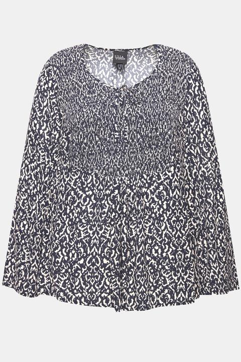 Immagine prodotto Ulla Popken Blusa a punto smock con scollo a girocollo e maniche lunghe e svasate (60)