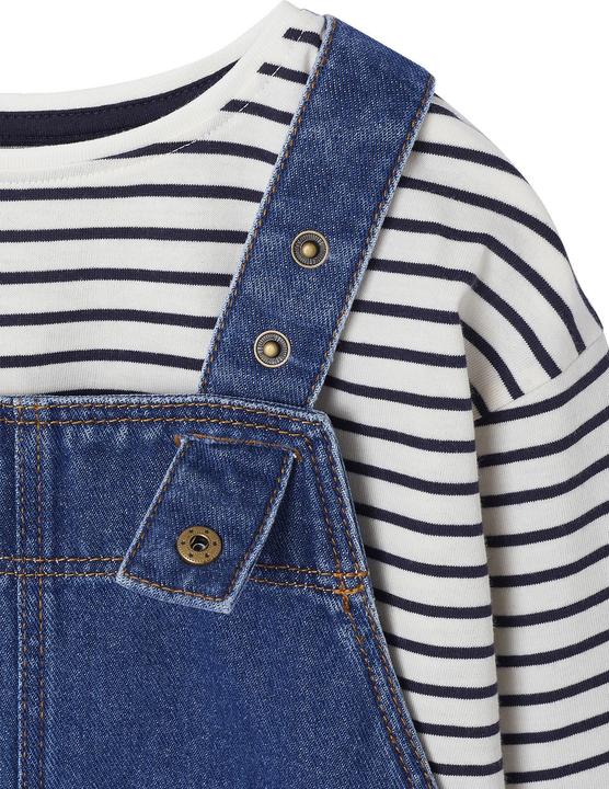 Produktbild Vertbaudet Mädchen-Set: Latzkleid aus Denim & Streifenshirt (92)