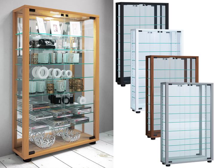Image du produit VCM Vitrine de collection vitrine sur pied vitrine en verre étagère en verre vitrine "Lumo Mini miroir (59 x 18 x 91 cm)