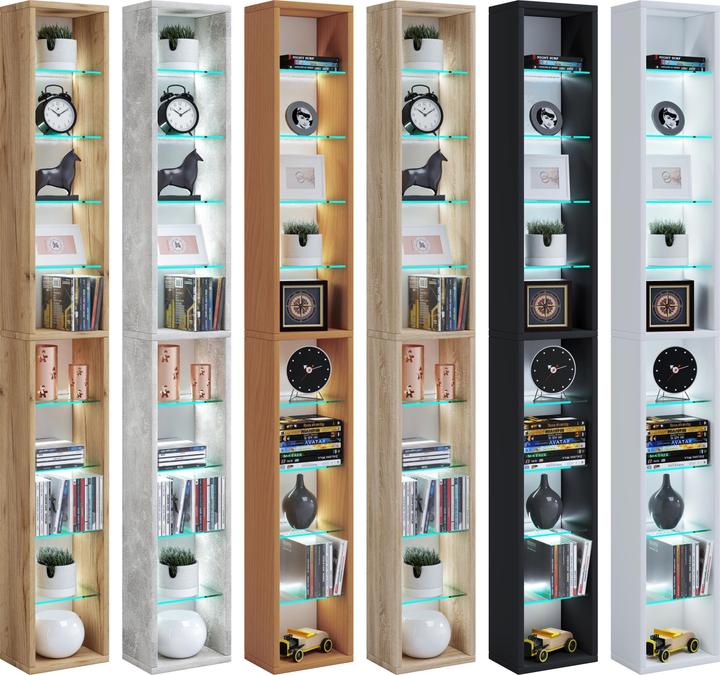 Produktbild VCM Holz CD DVD Stand Regal Rasato mit Glasböden (21 x 14 x 77 cm)