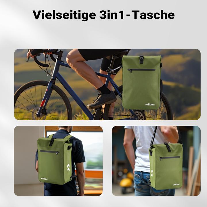 Produktbild Wiltec Gepäckträgertasche oliv 25l Fahrradtasche Rucksack Gepäcktasche (25 l, Gepäckträgertasche)