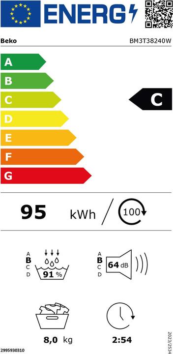 Energie-Label Beko BM3T38240W (8 kg, Rechts)