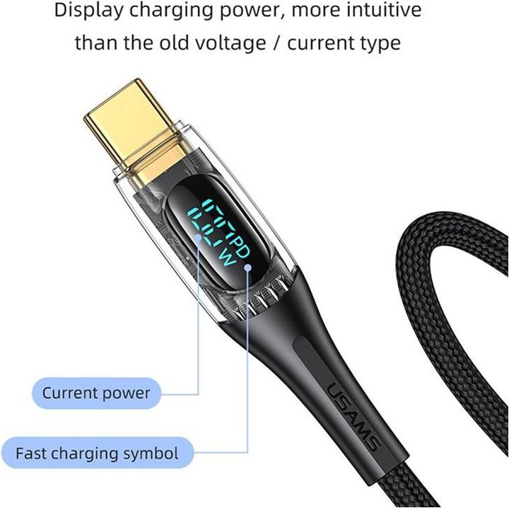 Actual product image Usams Type-C to Type-C Charging Cable - Beige (1.20 m, 100 W)