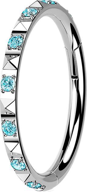Actual product image Star Piercing Micro segment ring hinged silver side pyramids and crystals aqua (Titanium, without brass)