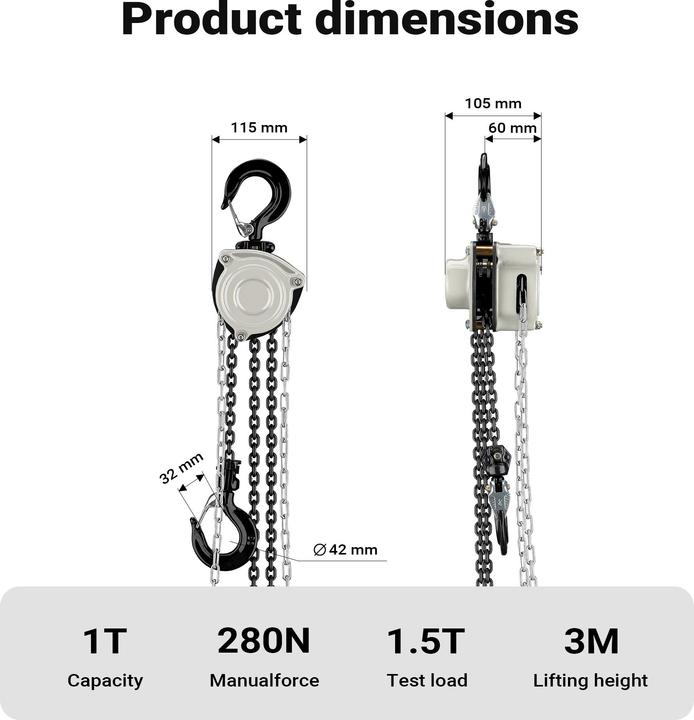 Produktbild Wiltec Kettenzug bis 1t Handkettenzug 3m Hubhöhe Tragmittel Hebezeug Hebelzug