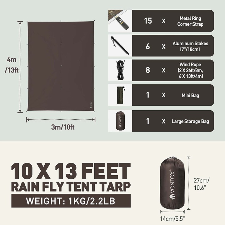 Produktbild V vontox Tarp 3x4M Wasserdicht, Dunkelbraun (Tarp)