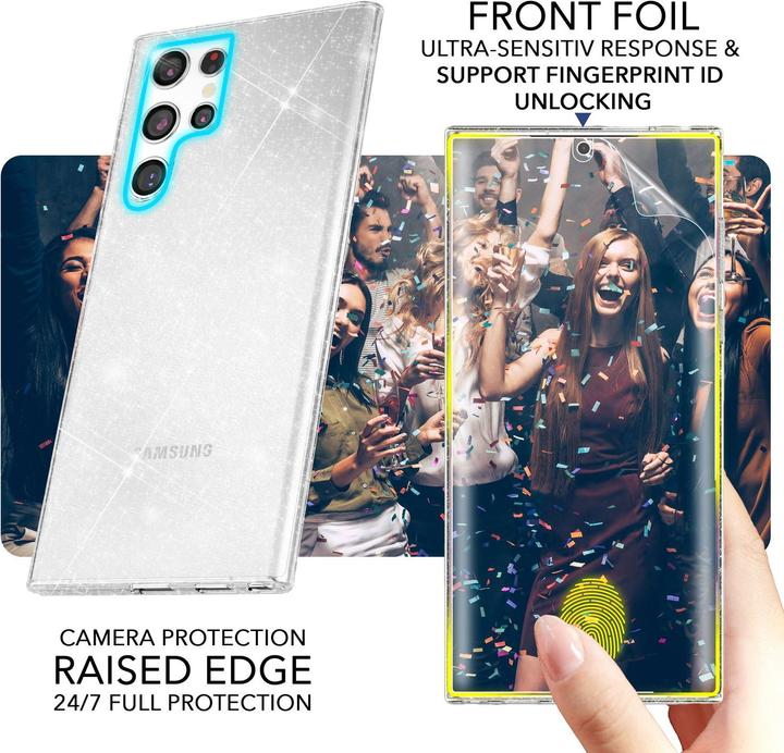 Actual product image Nalia Clear glitter silicone case with 2x screen protector (Samsung Galaxy S23 Ultra)