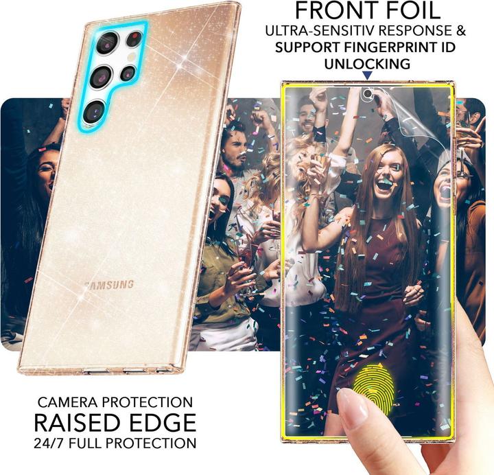 Actual product image Nalia Clear glitter silicone case with 2x screen protector (Samsung Galaxy S23 Ultra)
