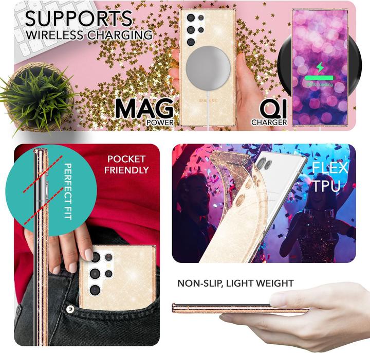 Actual product image Nalia Clear glitter silicone case with 2x screen protector (Samsung Galaxy S23 Ultra)