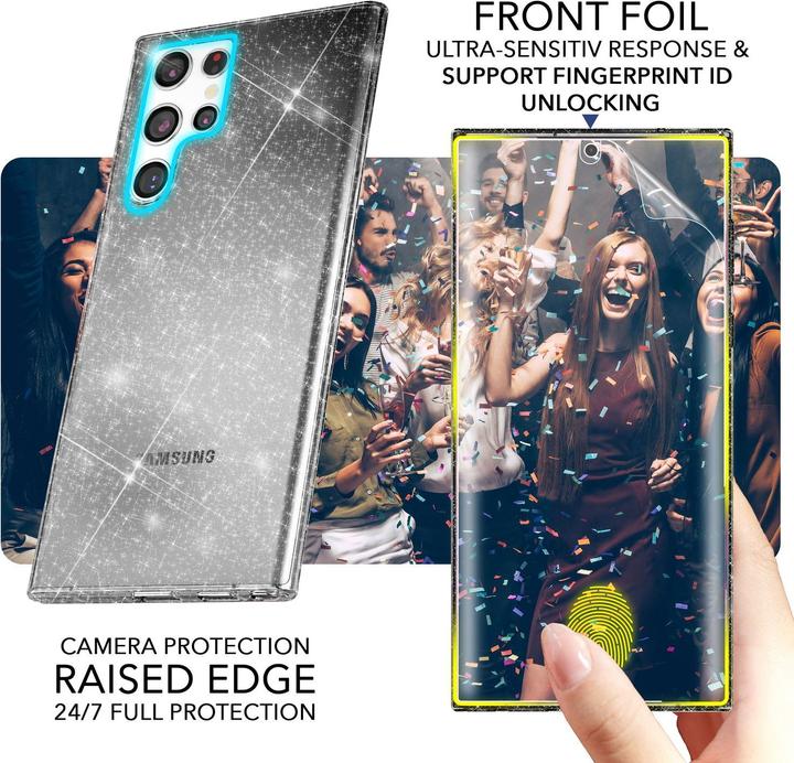 Actual product image Nalia Clear glitter silicone case with 2x screen protector (Samsung Galaxy S23 Ultra)