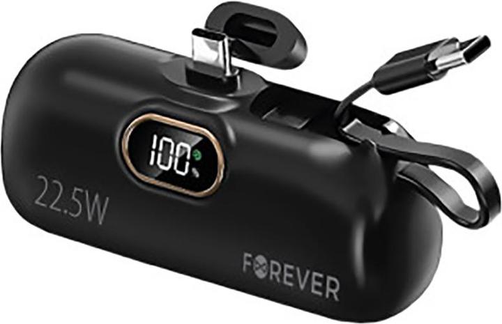 Actual product image Forever mini power bank MTB-100 22.5W 5000 mAh USB C black (5000 mAh, 22.50 W, 18.50 Wh)