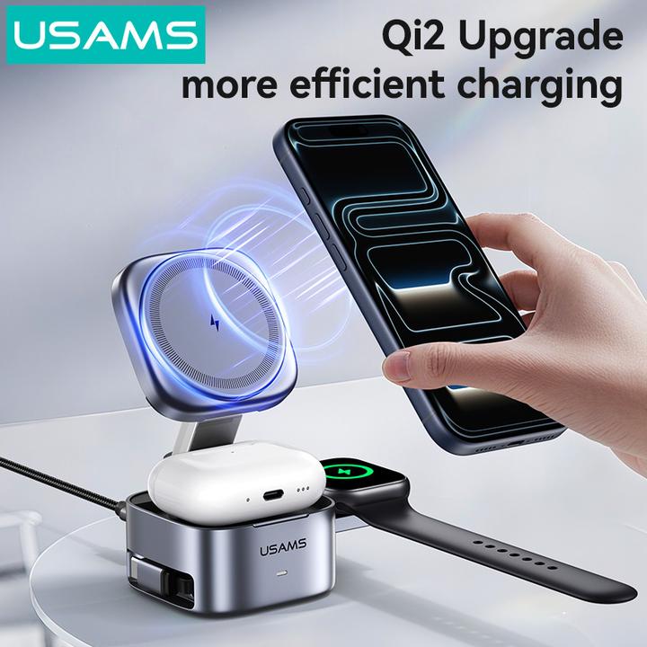 Actual product image Usams Wireless charger 3in1 CD257 Qi2 tarnish (15 W)