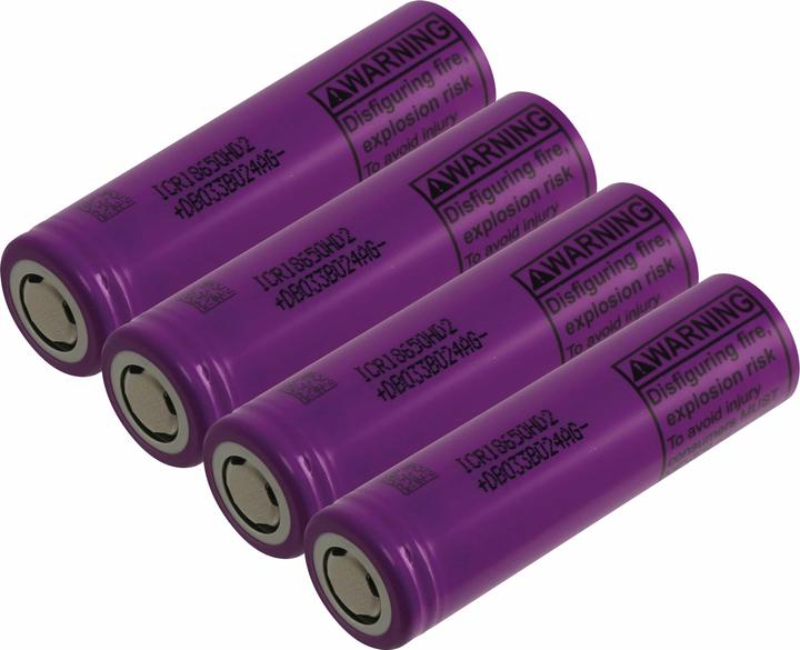 Actual product image LG LiIon battery, INR18650-HD2, 3.6 V, 2.0 Ah, 4 pieces