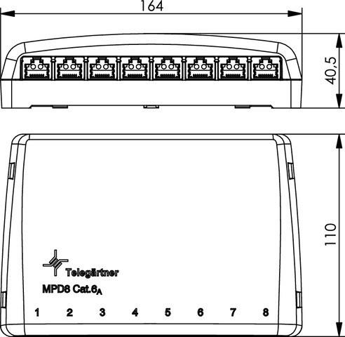 Produktbild Telegärtner Mini-Verteiler Cat6 MPD8-HS apws TH35 J02021A0030 - Patch-Panel