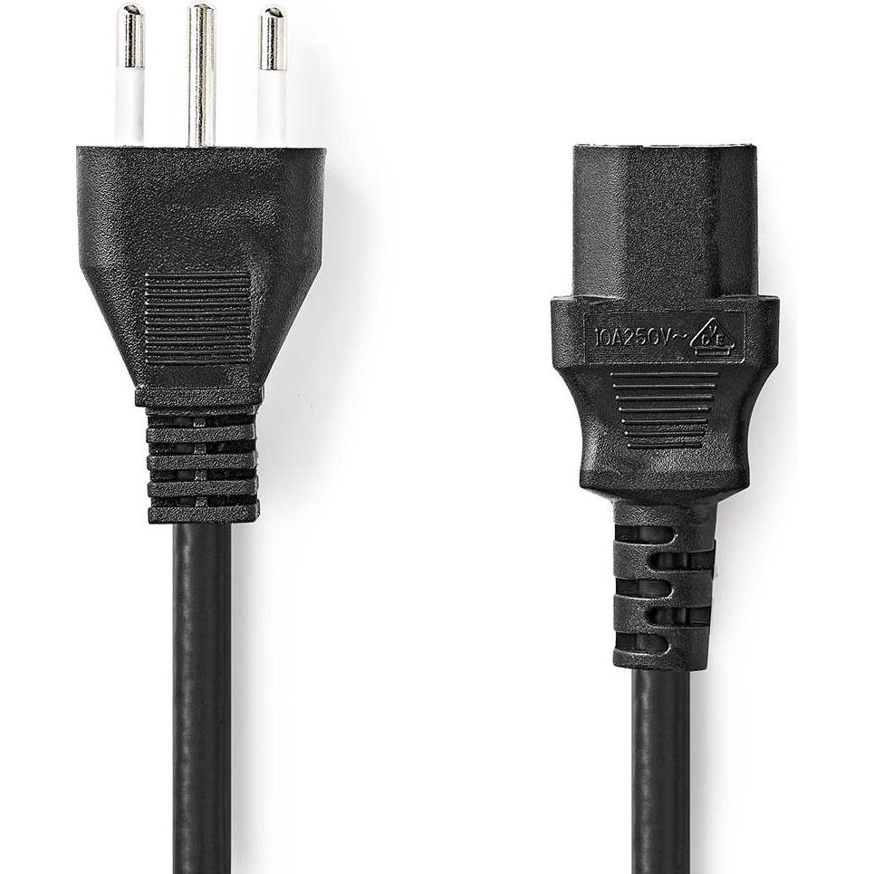 Nedis Stromkabel Italien Stecker IEC-320-C13 Gerade Gerade Vernickelt 2.00 m Rund PV (2 m), Stromkabel