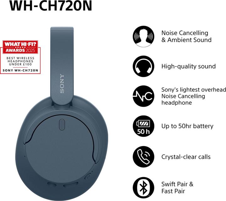 Image du produit Sony WH-CH720N (NC, 35 h, Sans fil, Filaire)