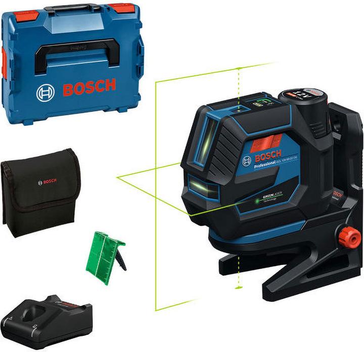 Laser target plate, Bag, L-BOXX 136, Quick charger GAL 12V-40 Professional, 1 x rechargeable battery GBA 12V 2.0Ah, RM 20 Professional swivel bracket