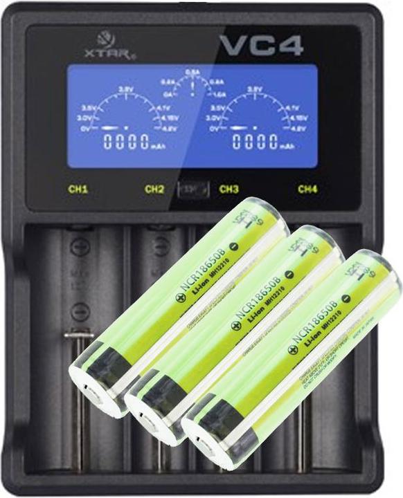 Panasonic Batteria 18650 protetta 3 pezzi e caricatore rapido LCD (3 pz., CR123A, 3400 mAh, Batteria + Caricabatterie)