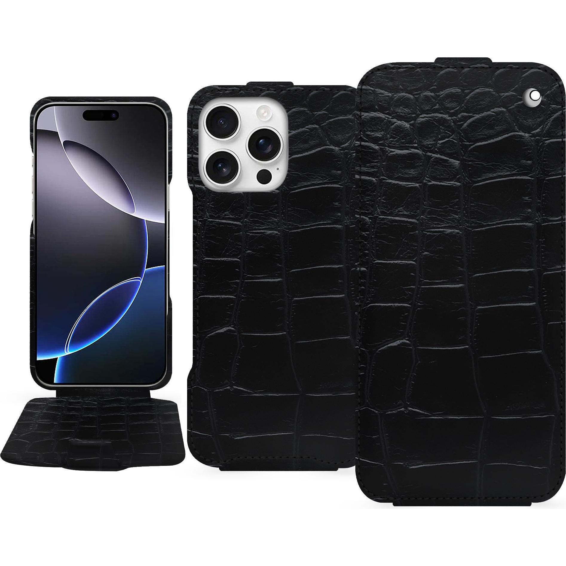 Noreve Lederschutzhülle vertikal (Apple iPhone 16 Pro Max), Smartphone Hülle, Schwarz