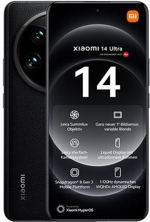 Productafbeelding Xiaomi 14 Ultra 512 GB, 16 GB RAM, zwart (512 GB, Black, 6.73", Dubbele SIM, 5G)