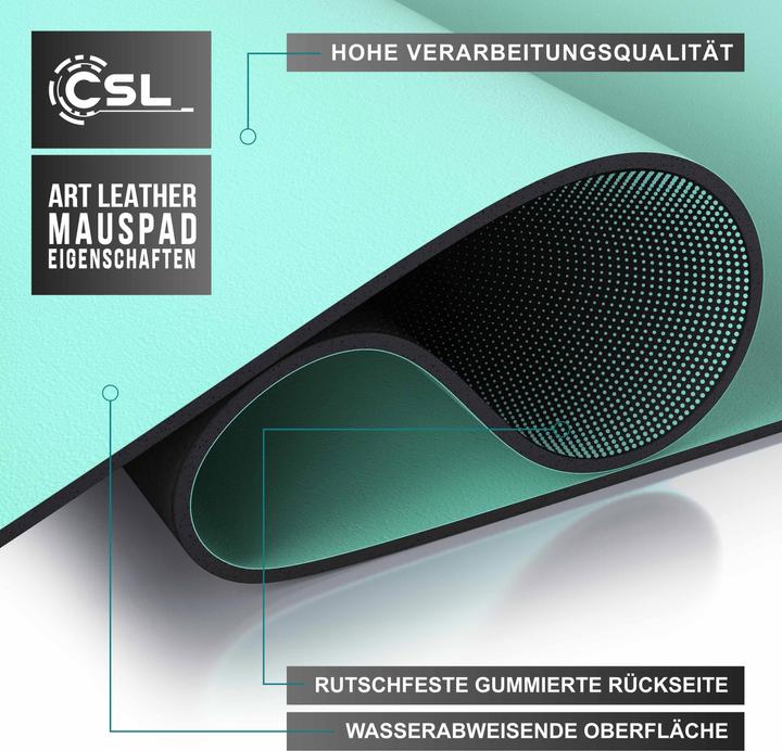 Produktbild CSL Mauspad, Mausmatte XXL, Elegante Leder Optik, Schreibtischunterlage 900 x 400 mm, mintgrün (XXL)