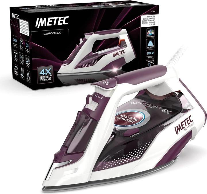 Immagine prodotto Imetec ZeroCalc Z3 3900 Ferro da stiro a secco e a vapore Ceramica Viola, Bianco 2400 W (2400 W, 170 g/min)