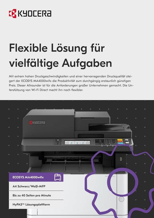 Produktbild Kyocera KYOCER ECOSYS MA4000wifx/PLUS inkl. 3 Jahre Full Service Vor-Ort (Laser, Schwarz-Weiss)