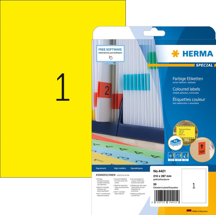 Produktbild HERMA Farbige Etiketten A4 ablösbar