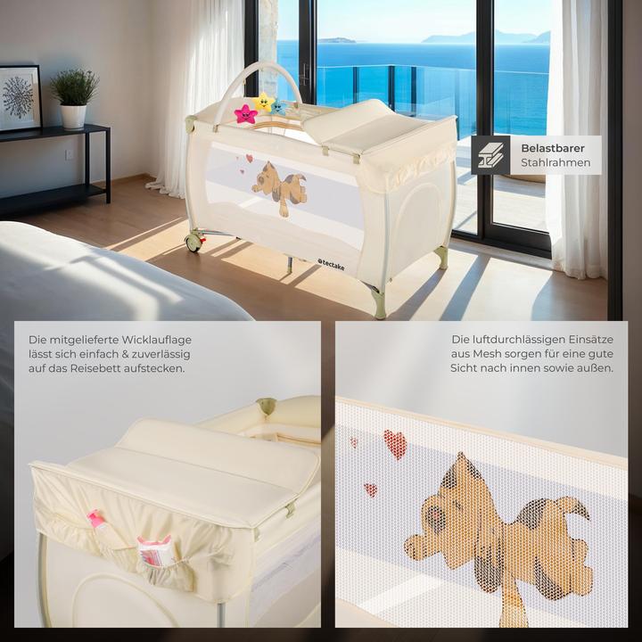 Produktbild tectake Kinderreisebett Hund mit Wickelauflage und Transporttasche (60 x 120 cm)