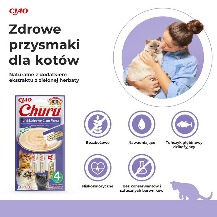Immagine prodotto Inaba Tonno Churu al gusto di vongola - bocconcino per gatti - 4x14 g (Senior, 4 pz., 56 g)
