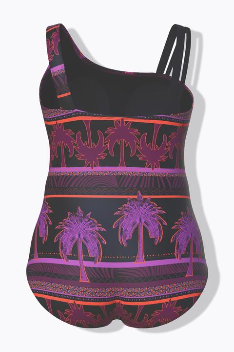 Actual product image Ulla Popken Palm Print Split Strap Swimsuit (52)
