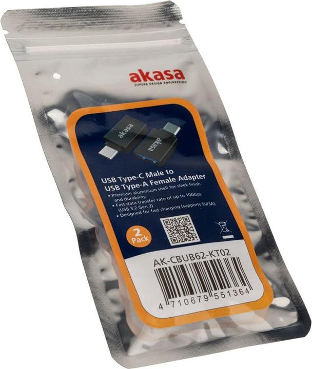 Produktbild Akasa Typ A auf Typ C USB-Adapter - 2 Stück (USB 3.2 Gen 2, 15 W)