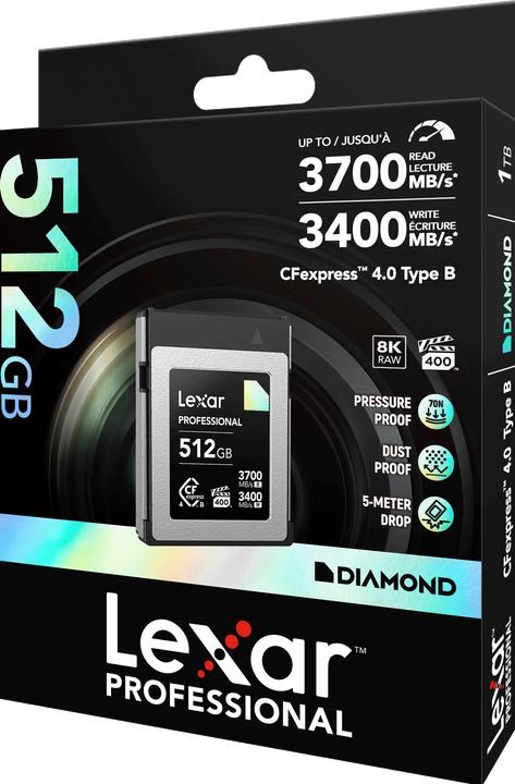 Produktbild Lexar CFexpress PRO 4.0 Type B DIAMOND Series 512GB - R3700/W3400MB/s - VPG400 (512 GB, CFexpress Typ B)