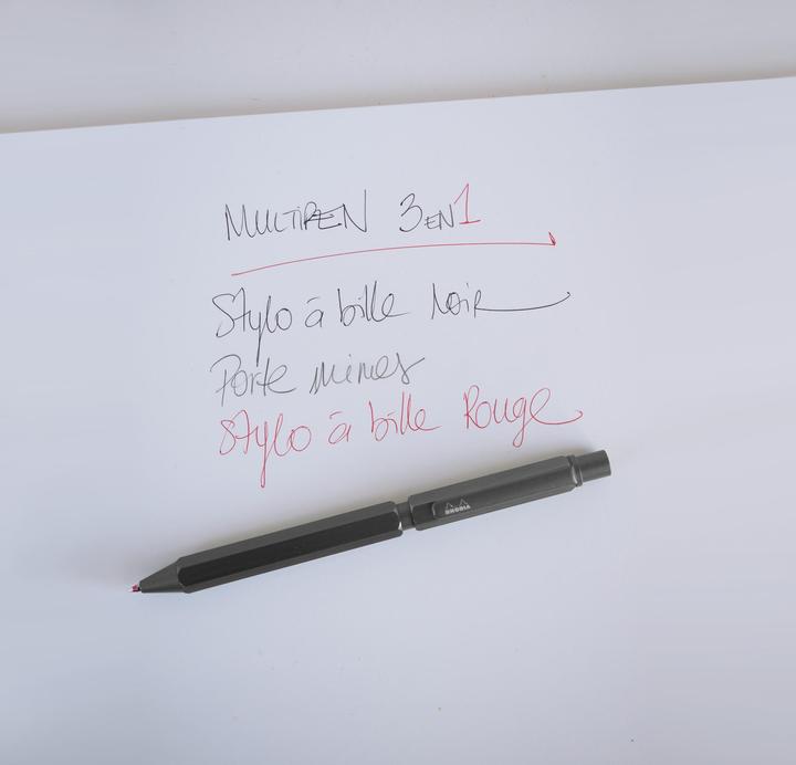 Produktbild Rhodia scRipt MultiPen Titan, 2 Minen schwarz/rot 0,5 mm + Graphitmine 0,5 mm - Titan (Rot, Schwarz)
