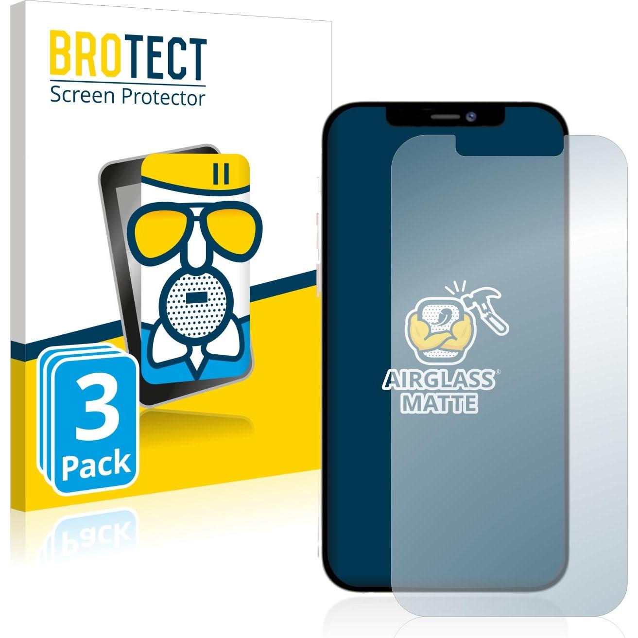 BROTECT AirGlass Panzerglasfolie Matt (3 Stück, Apple iPhone 12 Pro Max), Smartphone Schutzfolie, Grau